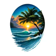 northern costa rica pacific sunset bay in color with waves tapering off at the bottom right of the tattoo tattoo design idea