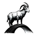 A minimalist mountain goat (Capricorn) standing atop a *Möbius strip* shaped like a *6, with its horns tattoo design idea