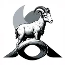 A minimalist mountain goat (Capricorn) standing atop a *Möbius strip* shaped like a *6, with its horns tattoo design idea