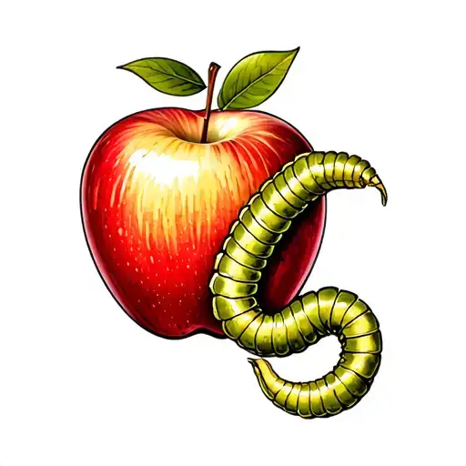 apple and worm tattoo design idea