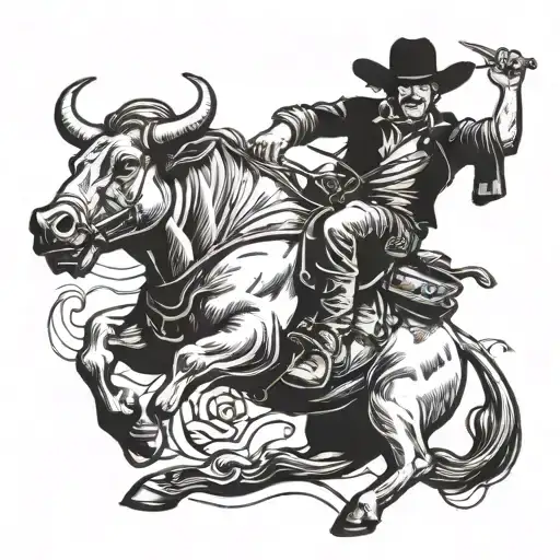 cowboy riding a bull charging tattoo design idea