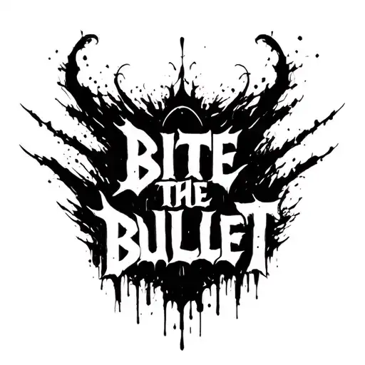 dark abstract sleeve tattoo, expressive blackwork, raw brush strokes saying bite the bullet tattoo design idea