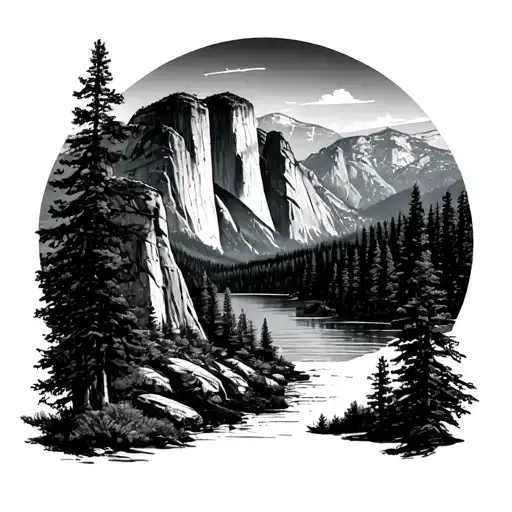 monument and yosemite valley landscape tattoo design idea