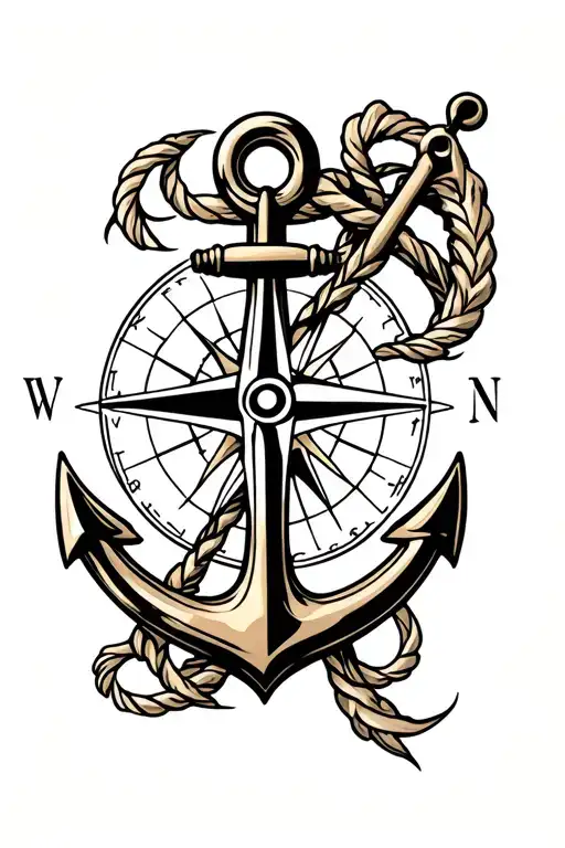 compass and anchor intertwined tattoo design idea