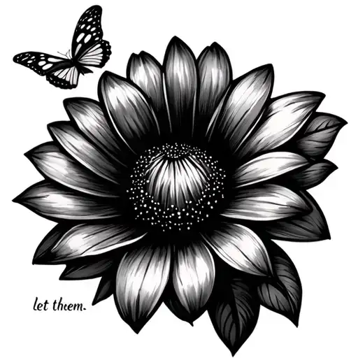 Can you draft up a cute little cursive tattoo that says let them with a butterfly on a delilah flower with its wings ope tattoo design idea