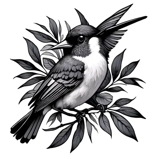 very small minimal line cardinal and hummingbird  tattoo design idea