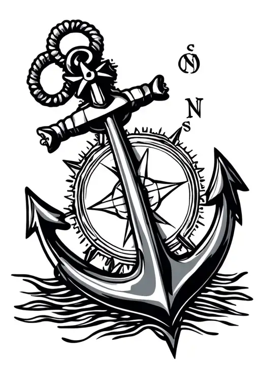 compass and anchor tattoo design idea