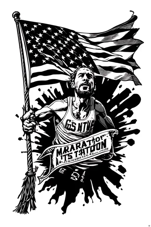 the marathon continues text tattoo in a westside style with to race flags let and to the right its going on the underarm tattoo design idea