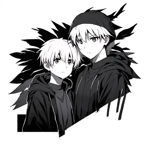 basically anime characters in comic boxes and for them to basically blend together the characters I want are gon,killua, tattoo design idea