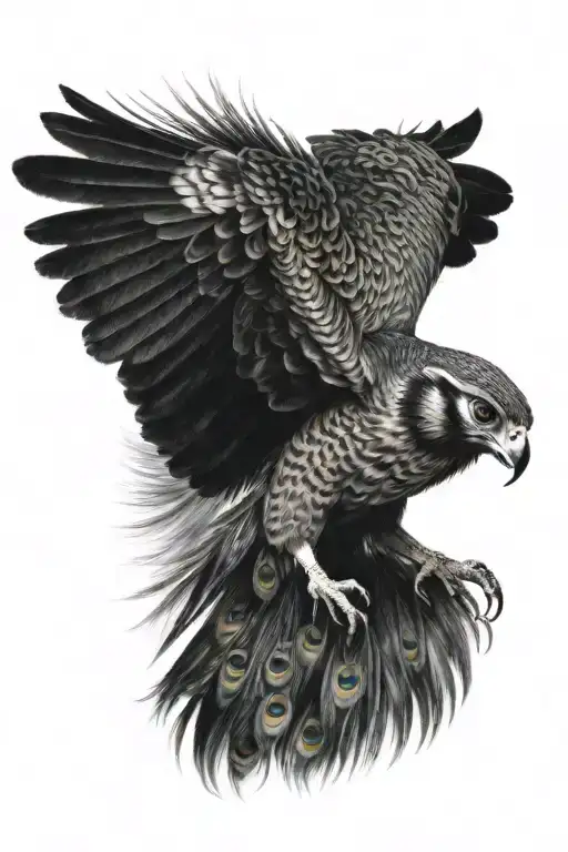 falcon with peacock feathers  tattoo design idea