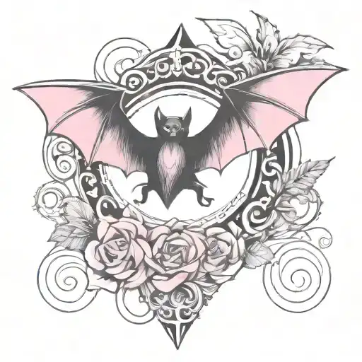 pink infinity symbol, bat wing and navy inks tattoo design idea
