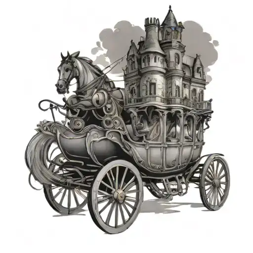 vampire castle and horse drawn carriage tattoo design idea