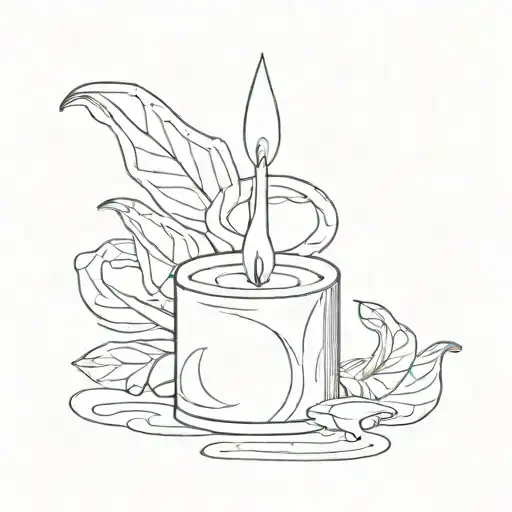 minimalist candle with the letter W hidden between a flame tattoo design idea
