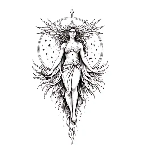 goddess and freedom and moon and darkness tattoo design idea
