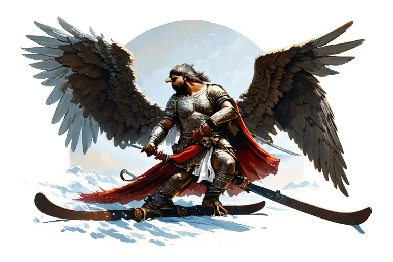 angel and gladiators or in ski birds flyngs tattoo design idea