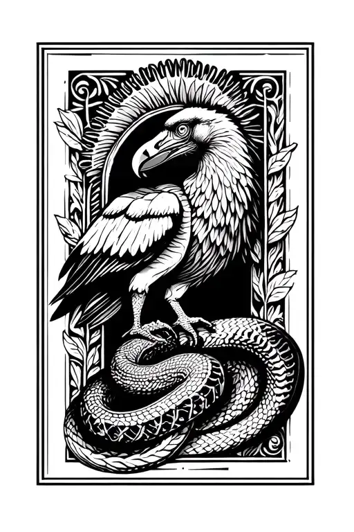 andean condor, puma, and snake arranged vertically, boxy/rectangular shapes like stone carvings tattoo design idea