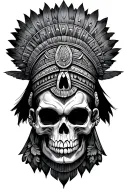 Aztec death god with skulls facing each other tattoo design idea