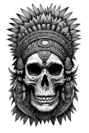Aztec death god with skulls facing each other tattoo design idea