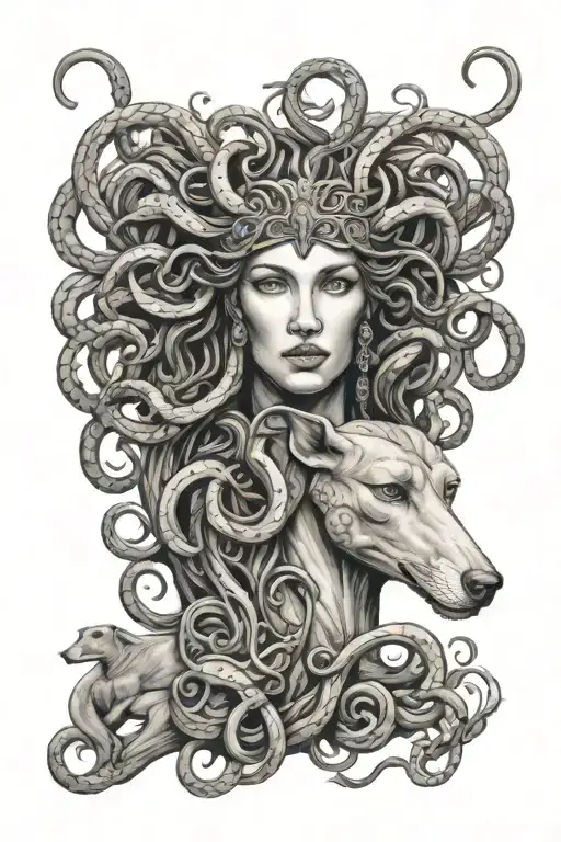 medusa and greyhound tattoo design idea