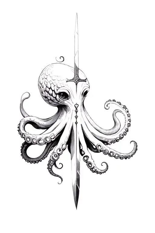 octopus tentacle and dagger tattoo design idea