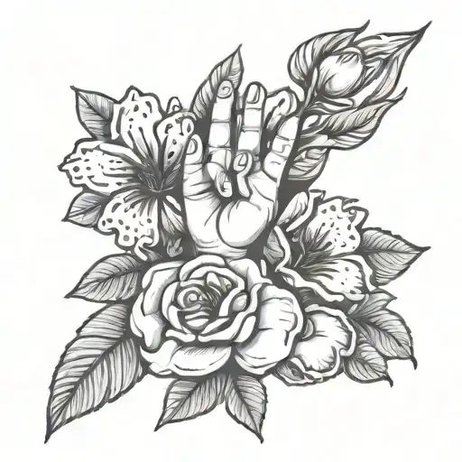 I love you in sign language with flowers tattoo design idea