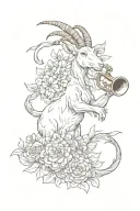 goat standing on two legs playing the trumpet flower tattoo design idea