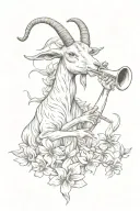 goat standing on two legs playing the trumpet flower tattoo design idea
