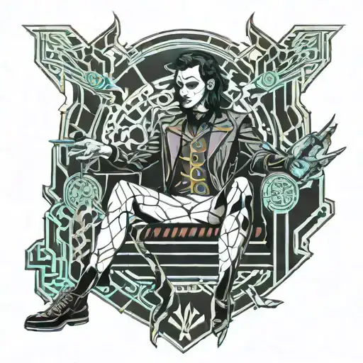 loki joker on oden's throne tattoo design idea