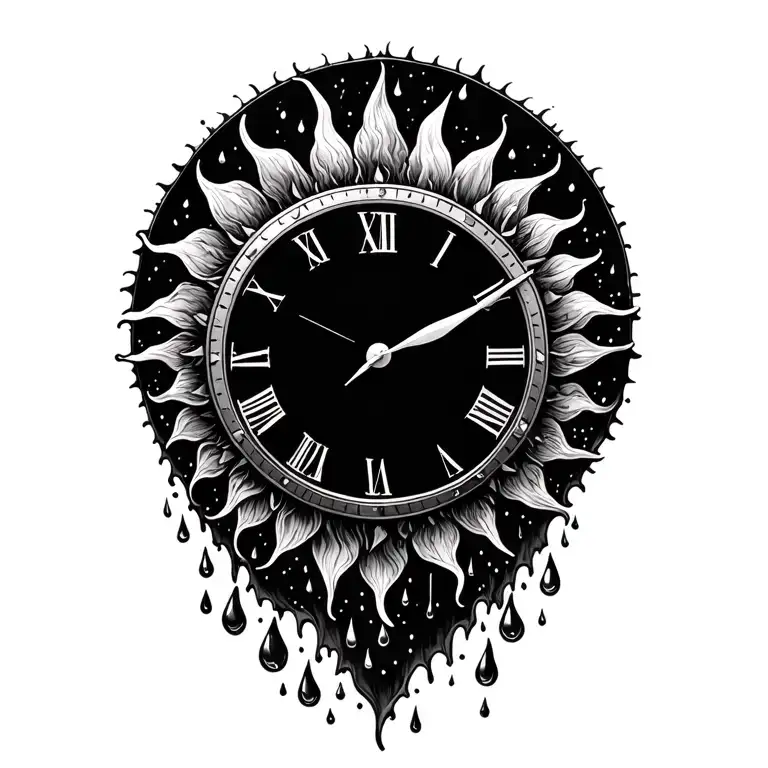 Sun Clock face surrounded my rain tattoo design idea