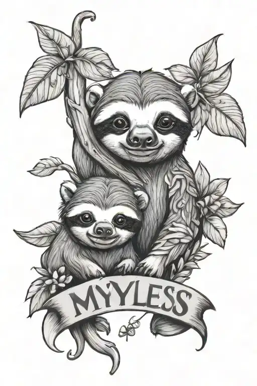 a name Myles with a sloth and chipmunk couple tattoo design idea