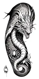 sleeve with a dragon,spider web, spider, and a scorpion  tattoo design idea