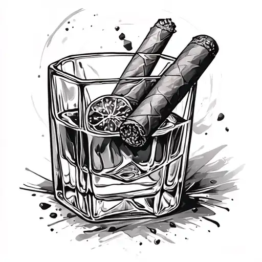 Whiskey And Cigar tattoo design idea