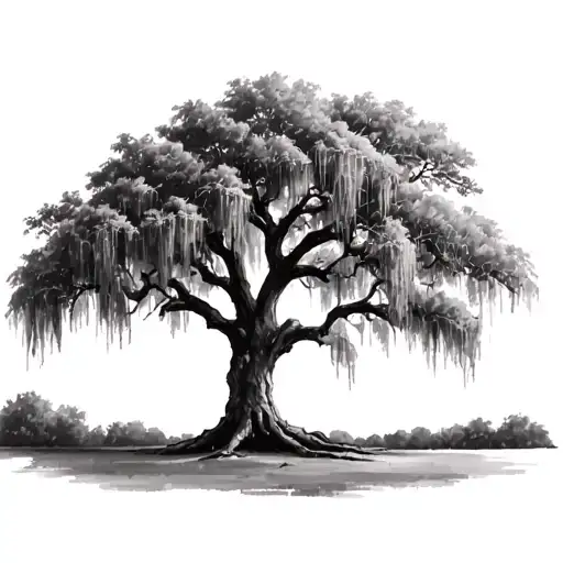 live oak tree with spanish moss tattoo design idea