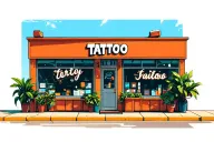 outside of 2 story tattoo shop with big windows and plants inside them tattoo design idea