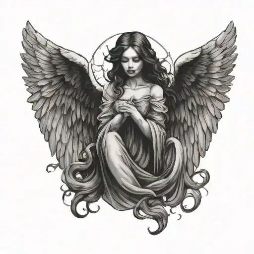 dark creepy angel tattoo design idea