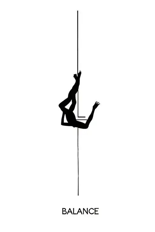 "BALANCE" with the letter "L" cleverly replaced by an upside-down figure suspended between light and shadow.  tattoo design idea
