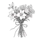 dafodil and babies breath bouquet tied by the stems with a thin ribbon tattoo design idea