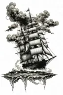 burning ship tattoo design idea