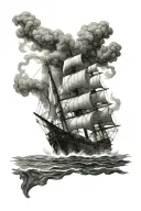 burning ship tattoo design idea