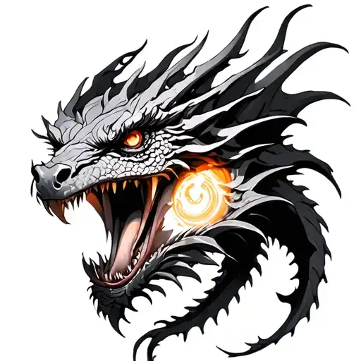 Chest dragons in the center an eye with glow tattoo design idea