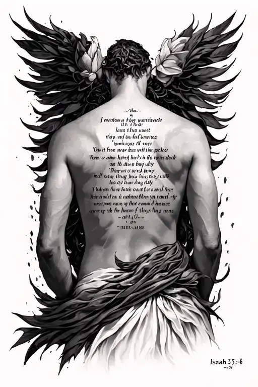 I want the verse Isaiah 53:4-5 written on my back going down. the complete verse tattoo design idea