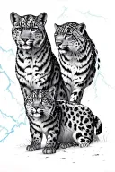 lightning with snow leopards in the woods 2 adults one tattoo design idea