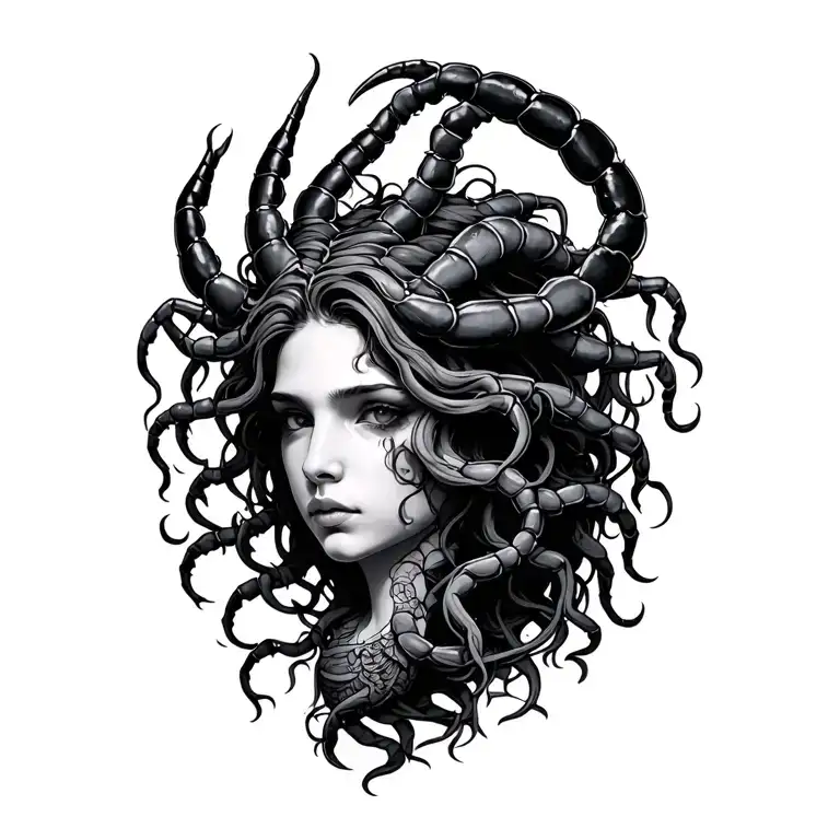 Medusa head with scorpion hair tattoo design idea