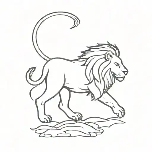 small minimalist walking lion in a celestial path tattoo design idea