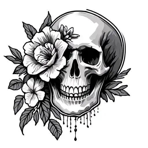 flor de maga and skull tattoo design idea