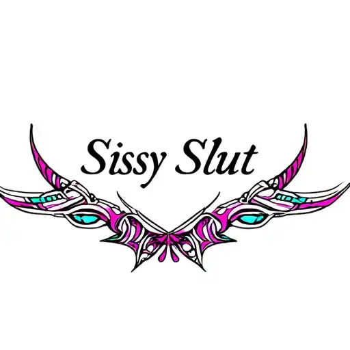 "Sissy Slut" "tribal" "slut" "pinstripes" "color" "womb position" "emo" "femboy" tattoo design idea