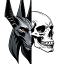half anubis face and half skull tattoo design idea