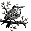 skeleton body mocking bird sitting on branch tattoo design idea