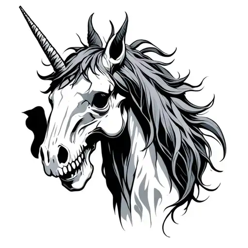 demon skeleton unicorn tattoo design idea
