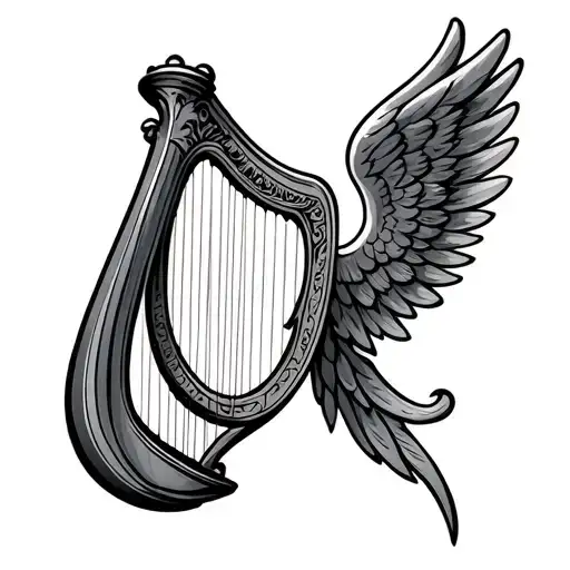 Irish harp with angel wings tattoo design idea